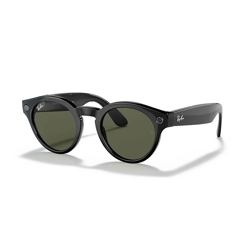 Ray Ban Stories Round Shiny Black G15 Green