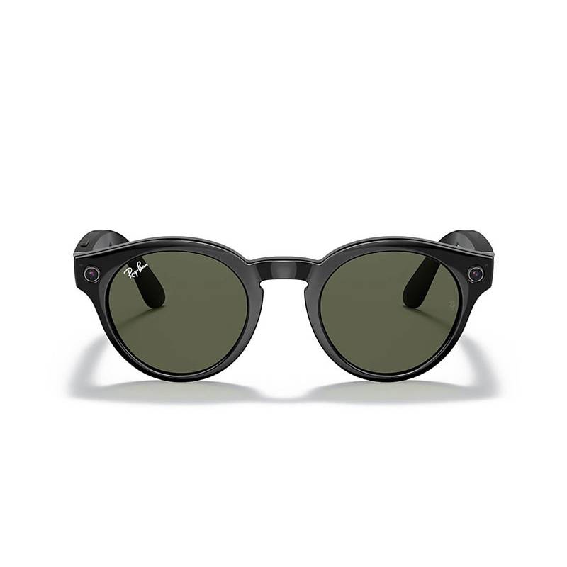 Ray Ban Stories Round Shiny Black G15 Green