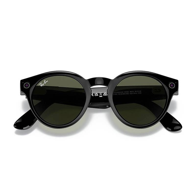 Ray Ban Stories Round Shiny Black G15 Green