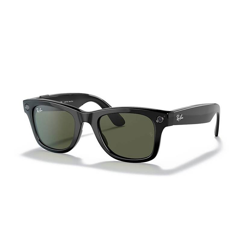 Ray Ban Stories Wayfarer L Shiny Black G15 Green